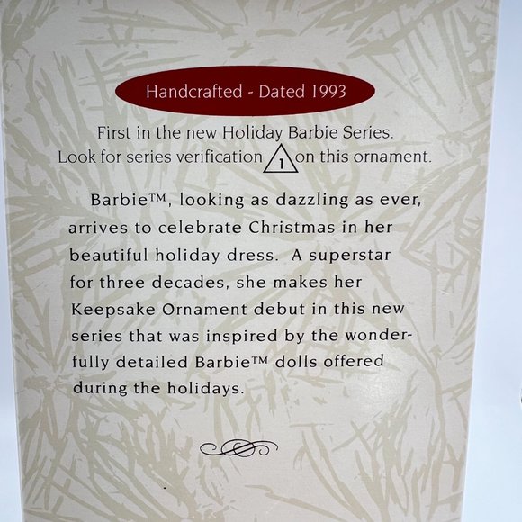 Barbie Hallmark Keepsake Ornament Holiday #1 In Series New Collector Series 1993 - Picture 6 of 8